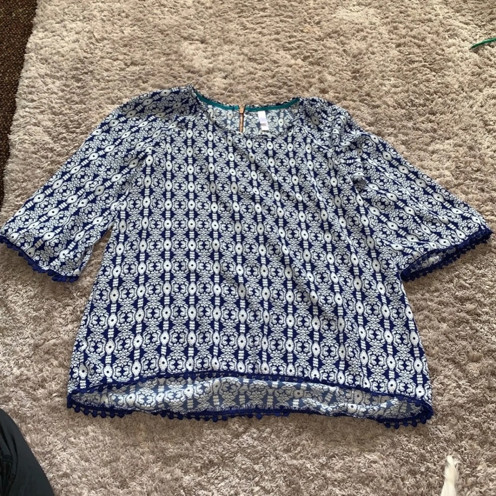 Blue & White Patterned Blouse